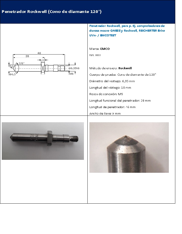 IDENTADOR PENETRADOR REF. 883 PARA DUROMETRO EMCO DIAMANTE CONO BASE TRIANGULAR DUREZA ROCKWELL EMCO 883 IDENTER Indenter Hardness Testing - Imagen 5
