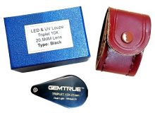 LUPA 10X LUZ LED BLANCA Y UV GEMTRUE TRIPLET 10X-21mm DUAL LIGHT WHIT UV TYPE BLACK ESTUCHE CUERO