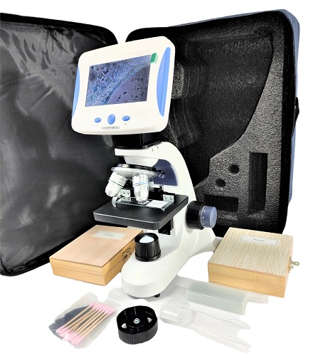 MICROSCOPIO DIGITAL ESCOLAR PEQUEÑO LUZ LED BLANCA REVOLVER TRES OBJETIVOS 10X, 20X 40X MARCA OPTIKS - Imagen 4