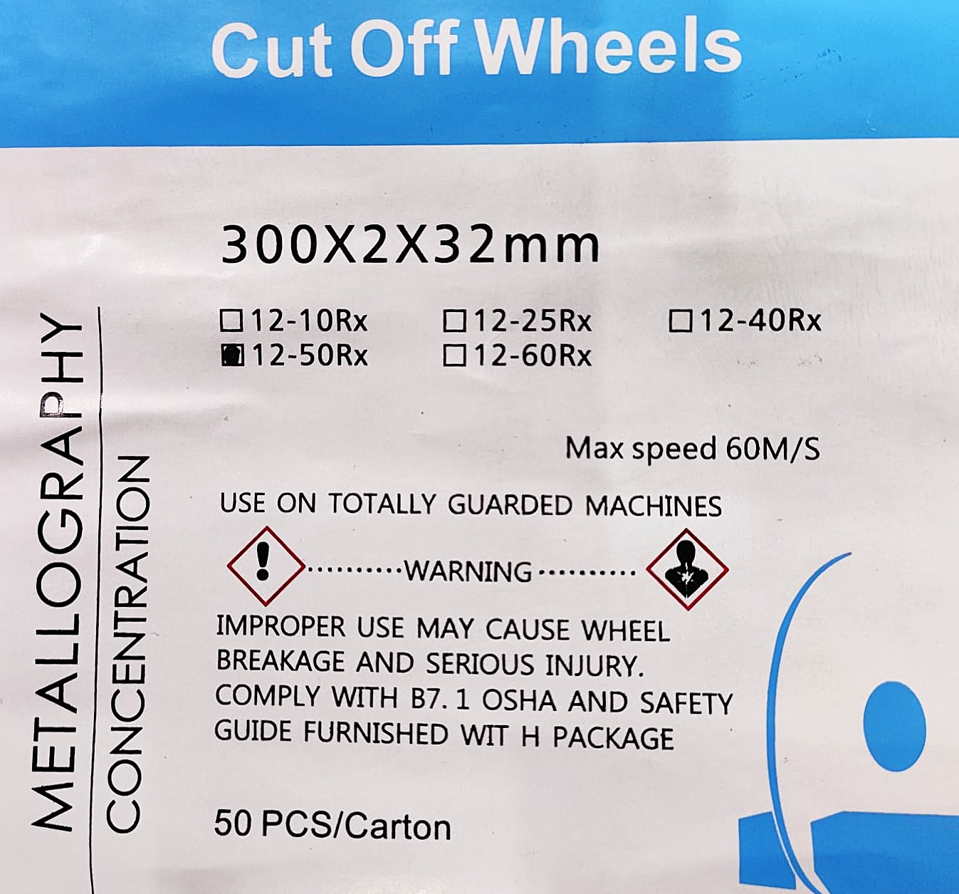 DISCO ABRASIVO DE CORTE DE OXIDO DE ALUMINIO 300X2X32mm 12-50Rx CUT OFF WHEELS (tenemos otras medidas) - Imagen 3